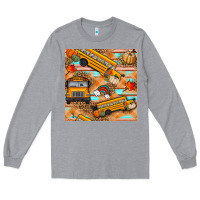 Heather Grey fall school bus seamless pattern Long Sleeve Tee - BundleAndBundleShop