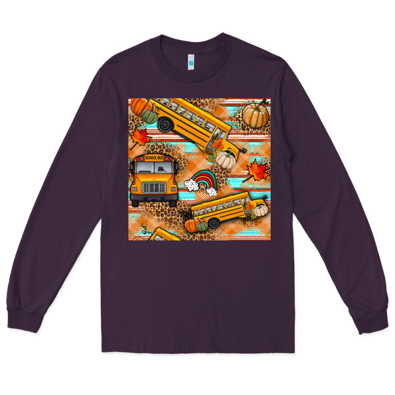 Fall School Bus Seamless Pattern Long Sleeve Tee by BundleAndBundleShop | Teevron