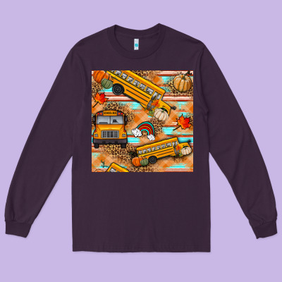 Fall School Bus Seamless Pattern Long Sleeve Tee Designed By Bundleandbundleshop