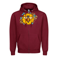 Burgundy bee sunflower leopard Zipper Hoodie - Jasminsmagicworld