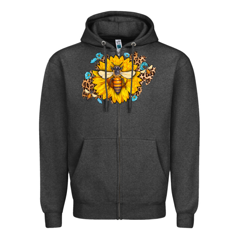 Bee Sunflower Leopard Zipper Hoodie by Jasminsmagicworld | Teevron