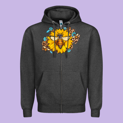 Bee Sunflower Leopard Zipper Hoodie Designed By Jasminsmagicworld