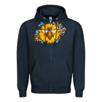 Navy bee sunflower leopard Zipper Hoodie - Jasminsmagicworld