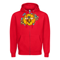 Red bee sunflower leopard Zipper Hoodie - Jasminsmagicworld