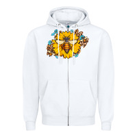 White bee sunflower leopard Zipper Hoodie - Jasminsmagicworld