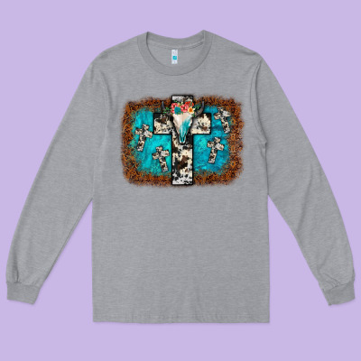 Bull Skull Cross Backgraund Long Sleeve Tee Designed By Jahusdesignshop