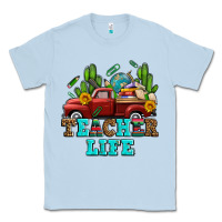 Dusty Blue teacher life western truck and books Classic Tee - AdoDesignShop