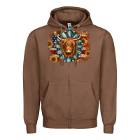 Chestnut american flag sunflowers highland cow turquoise background Zipper Hoodie - Jasminsmagicworld