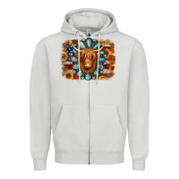 Dove Grey american flag sunflowers highland cow turquoise background Zipper Hoodie - Jasminsmagicworld
