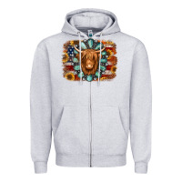 Heather Grey american flag sunflowers highland cow turquoise background Zipper Hoodie - Jasminsmagicworld