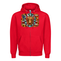 Red american flag sunflowers highland cow turquoise background Zipper Hoodie - Jasminsmagicworld
