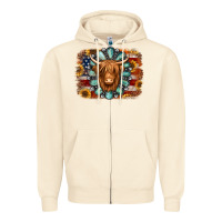 American Flag Sunflowers Highland Cow Turquoise Background Zipper Hoodie | Teevron