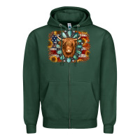 Sports Green american flag sunflowers highland cow turquoise background Zipper Hoodie - Jasminsmagicworld
