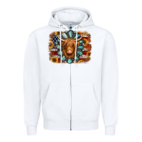 White american flag sunflowers highland cow turquoise background Zipper Hoodie - Jasminsmagicworld