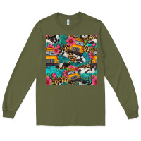 Army Green western school bus seamless pattern Long Sleeve Tee - BundleAndBundleShop