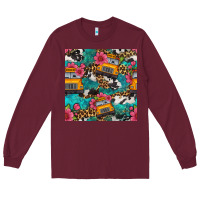 Burgundy western school bus seamless pattern Long Sleeve Tee - BundleAndBundleShop