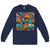 Navy western school bus seamless pattern Long Sleeve Tee - BundleAndBundleShop