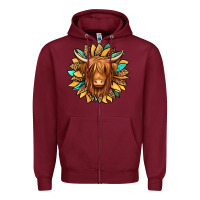 Burgundy highland cow turquoise sunflower Zipper Hoodie - Jasminsmagicworld