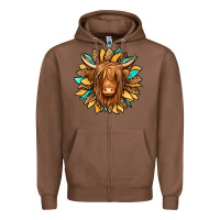Chestnut highland cow turquoise sunflower Zipper Hoodie - Jasminsmagicworld