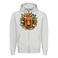 Dove Grey highland cow turquoise sunflower Zipper Hoodie - Jasminsmagicworld