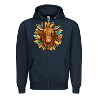 Navy highland cow turquoise sunflower Zipper Hoodie - Jasminsmagicworld