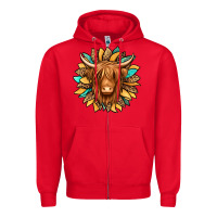 Red highland cow turquoise sunflower Zipper Hoodie - Jasminsmagicworld