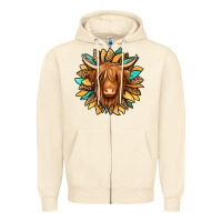 Sandshell highland cow turquoise sunflower Zipper Hoodie - Jasminsmagicworld