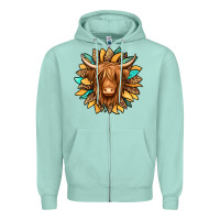 Seafoam highland cow turquoise sunflower Zipper Hoodie - Jasminsmagicworld