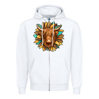 Highland Cow Turquoise Sunflower Zipper Hoodie | Teevron