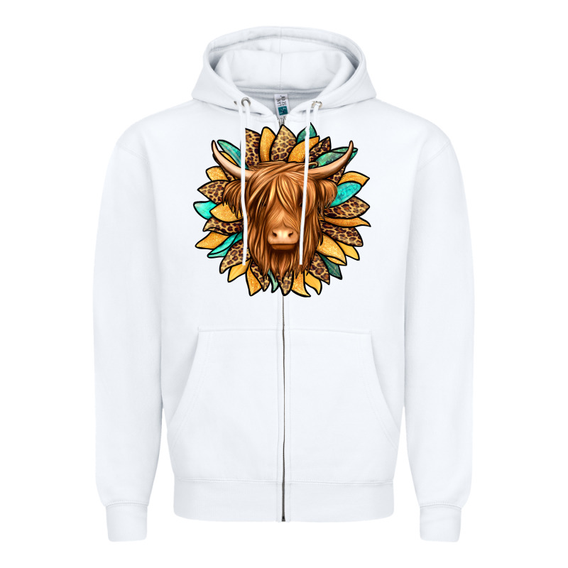 Highland Cow Turquoise Sunflower Zipper Hoodie by Jasminsmagicworld | Teevron