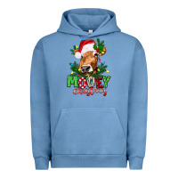 Pigment Pebble Blue Mooey Christmas Urban Hoodie - texasbilliewilder