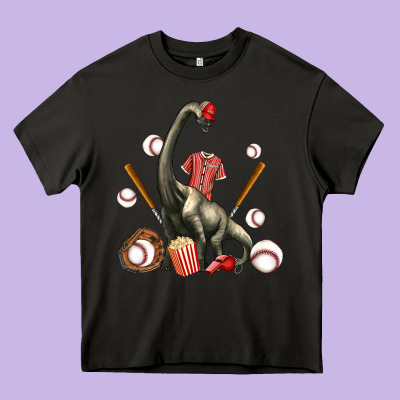 Brachiosaurus With Baseball Heavy Core Tee Designed By Artiststas