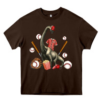 Chocolate Brown brachiosaurus with baseball Heavy Core Tee - Artiststas