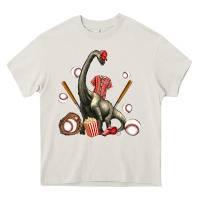 Cream brachiosaurus with baseball Heavy Core Tee - Artiststas