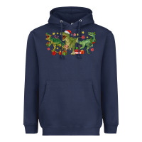Navy christmas dinosaurs Heavyweight Hoodie - MaliasSmallBusiness