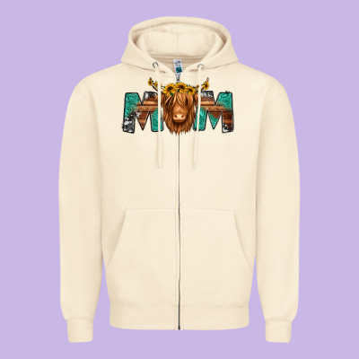 Highland Cow Mom Zipper Hoodie Designed By Jasminsmagicworld