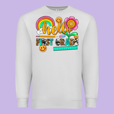 Hello First Grade Premium Sweatshirt Designed By Nancycooperartshop