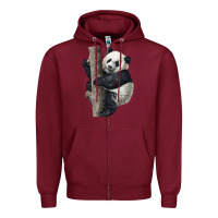 Burgundy Giant Panda Zipper Hoodie - LillyAllenDesigns