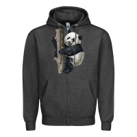 Charcoal Heather Giant Panda Zipper Hoodie - LillyAllenDesigns