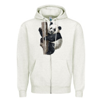 Oatmeal Heather Giant Panda Zipper Hoodie - LillyAllenDesigns