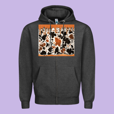 Cowhide Dripping Glitter Tumbler Zipper Hoodie Designed By Jasminsmagicworld