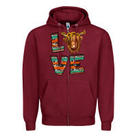 Burgundy love highland cow Zipper Hoodie - Jasminsmagicworld