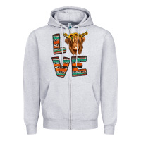 Heather Grey love highland cow Zipper Hoodie - Jasminsmagicworld
