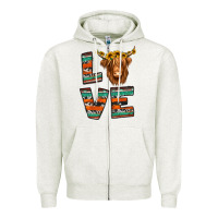 Oatmeal Heather love highland cow Zipper Hoodie - Jasminsmagicworld