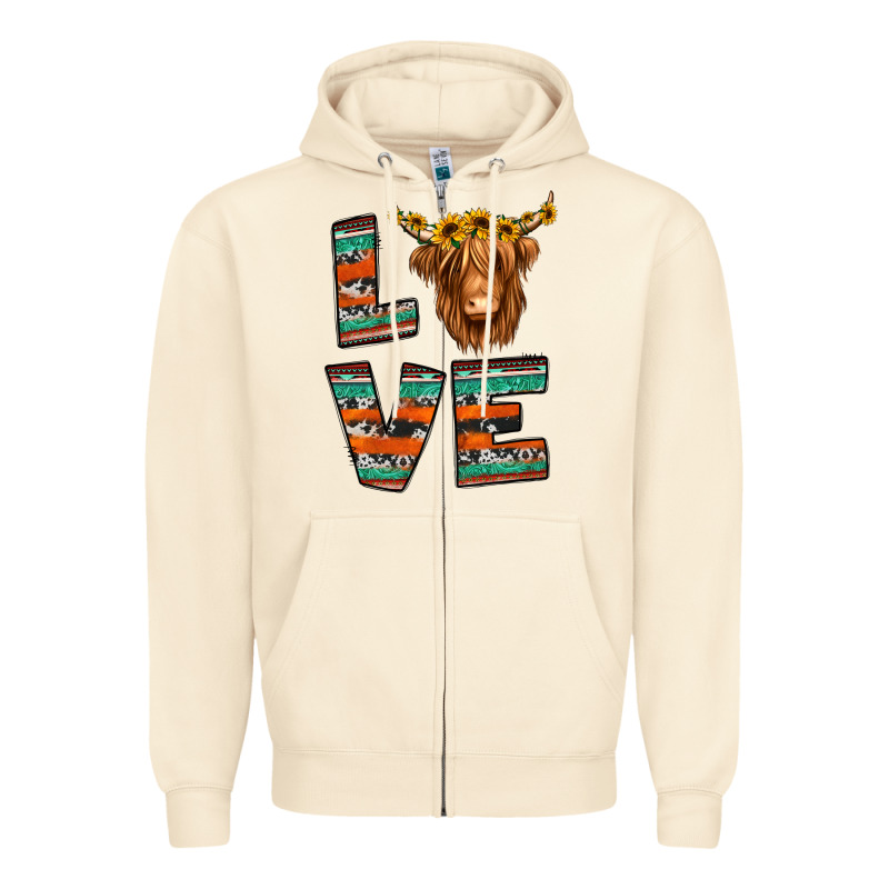 Love Highland Cow Zipper Hoodie by Jasminsmagicworld | Teevron