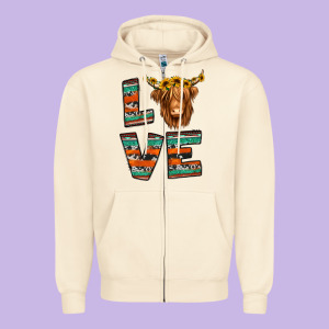 Love Highland Cow Zipper Hoodie Designed By Jasminsmagicworld