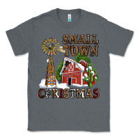 Charcoal Heather small town christmas with barn and cactus Classic Tee - AdoDesignShop
