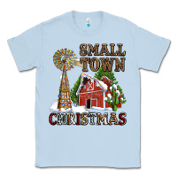 Dusty Blue small town christmas with barn and cactus Classic Tee - AdoDesignShop