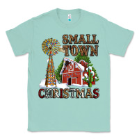 Seafoam small town christmas with barn and cactus Classic Tee - AdoDesignShop
