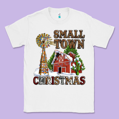 Small Town Christmas With Barn And Cactus Classic Tee Designed By Adodesignshop